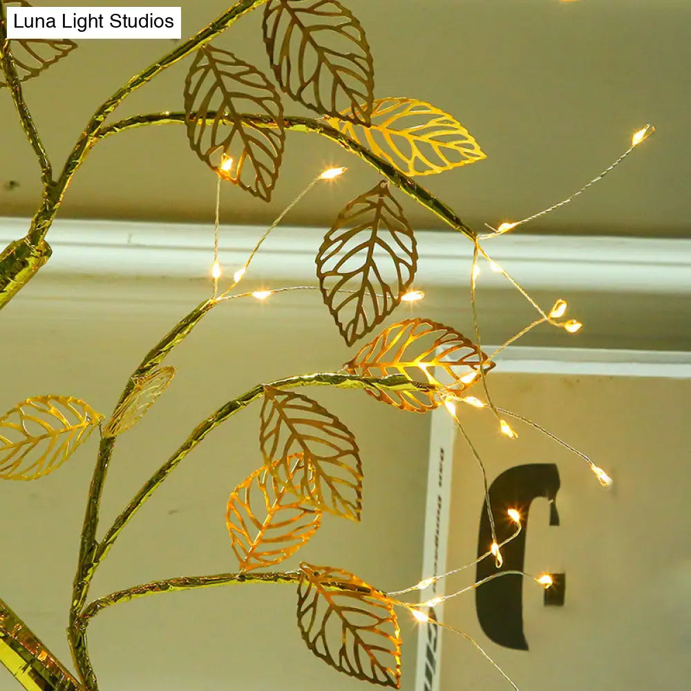 Modern Usb Tree Nightstand Lamp: Metallic Gold Led Table Light For Living Room