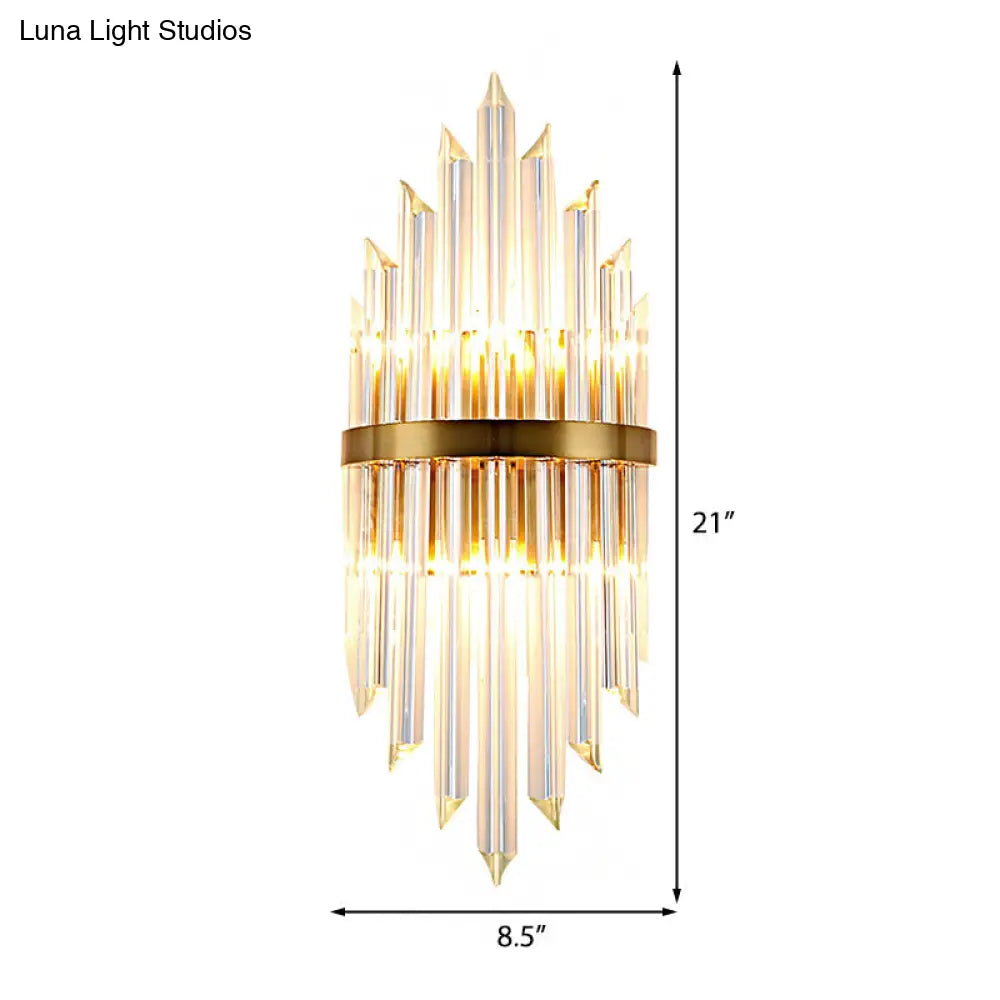 Modern Wall Mount Led Sconce Light Fixture With Clear Crystal Prism And Brass Backplate