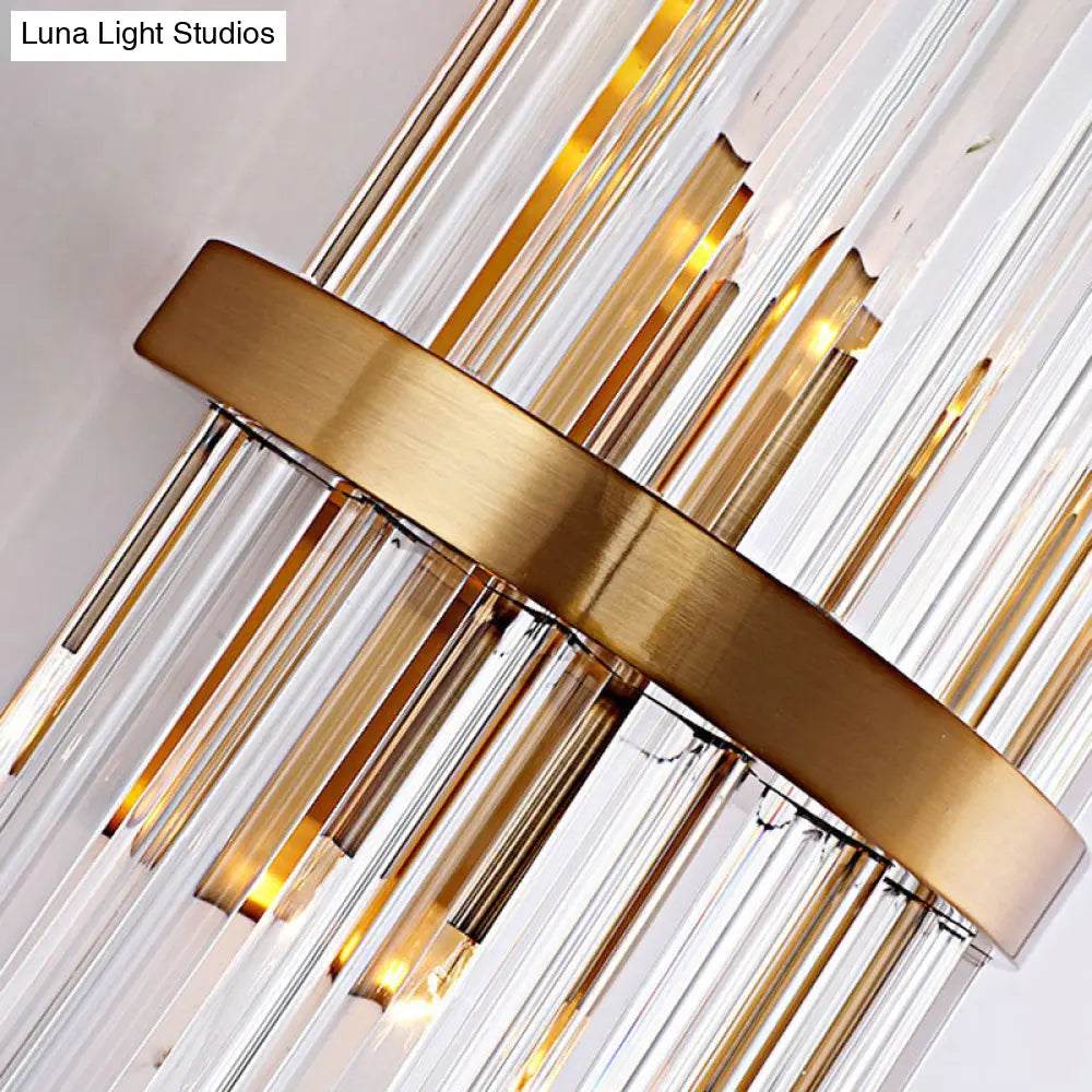 Modern Wall Mount Led Sconce Light Fixture With Clear Crystal Prism And Brass Backplate