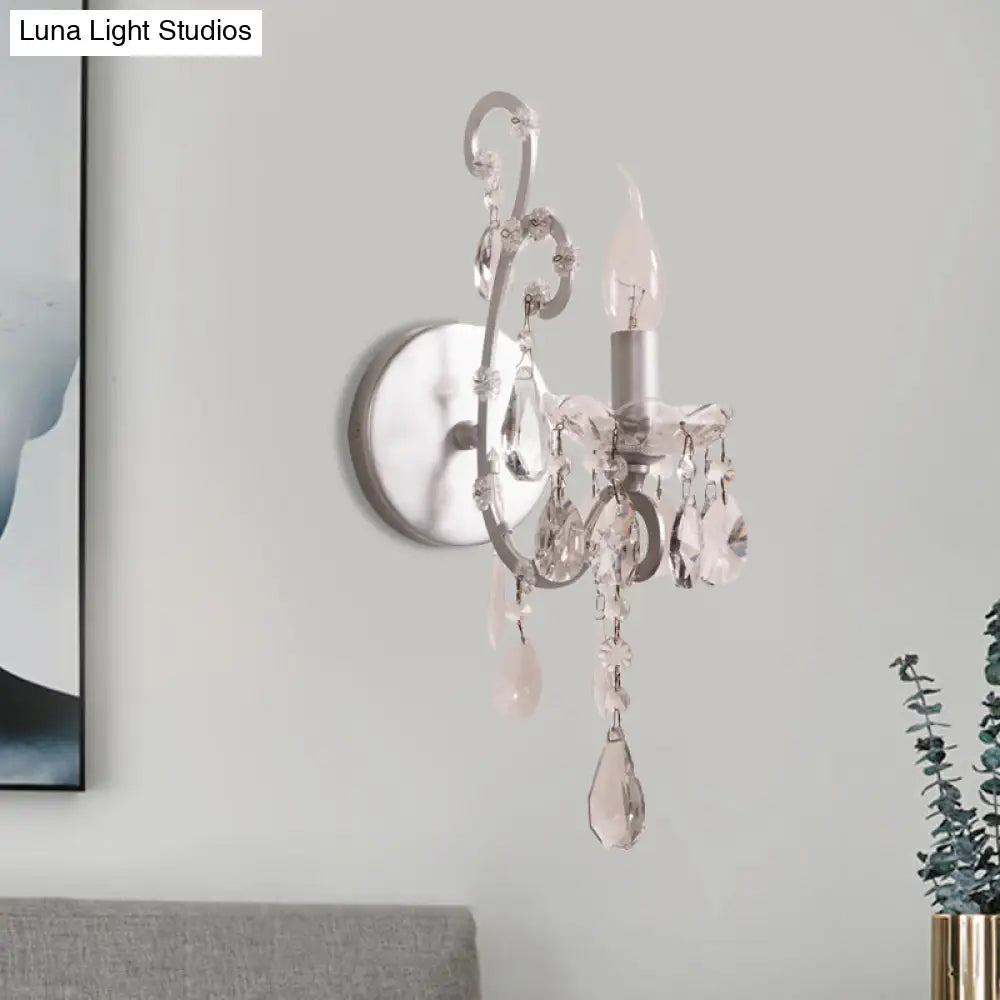 Modern Wall Mount Metal Candelabra Sconce Light With Crystal Drop (Silver/Gold)