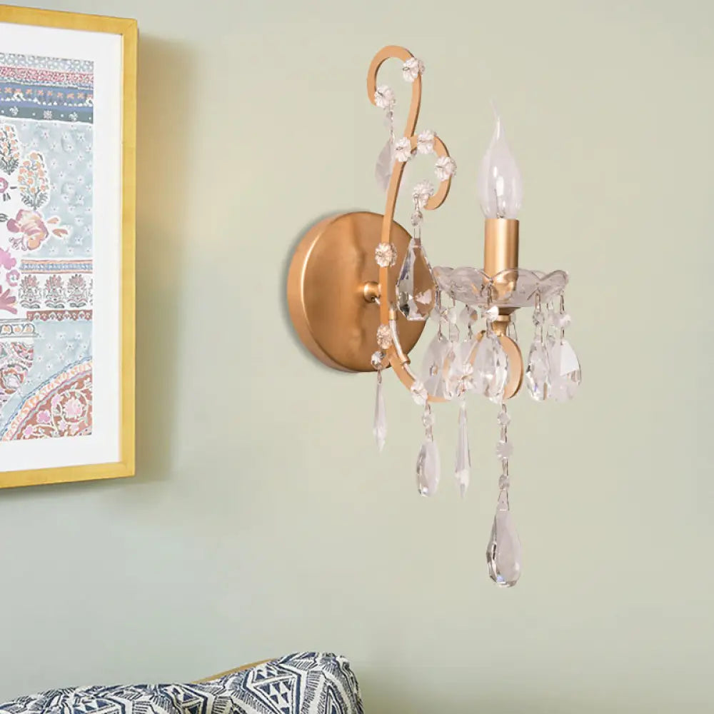 Modern Wall Mount Metal Candelabra Sconce Light With Crystal Drop (Silver/Gold) Gold