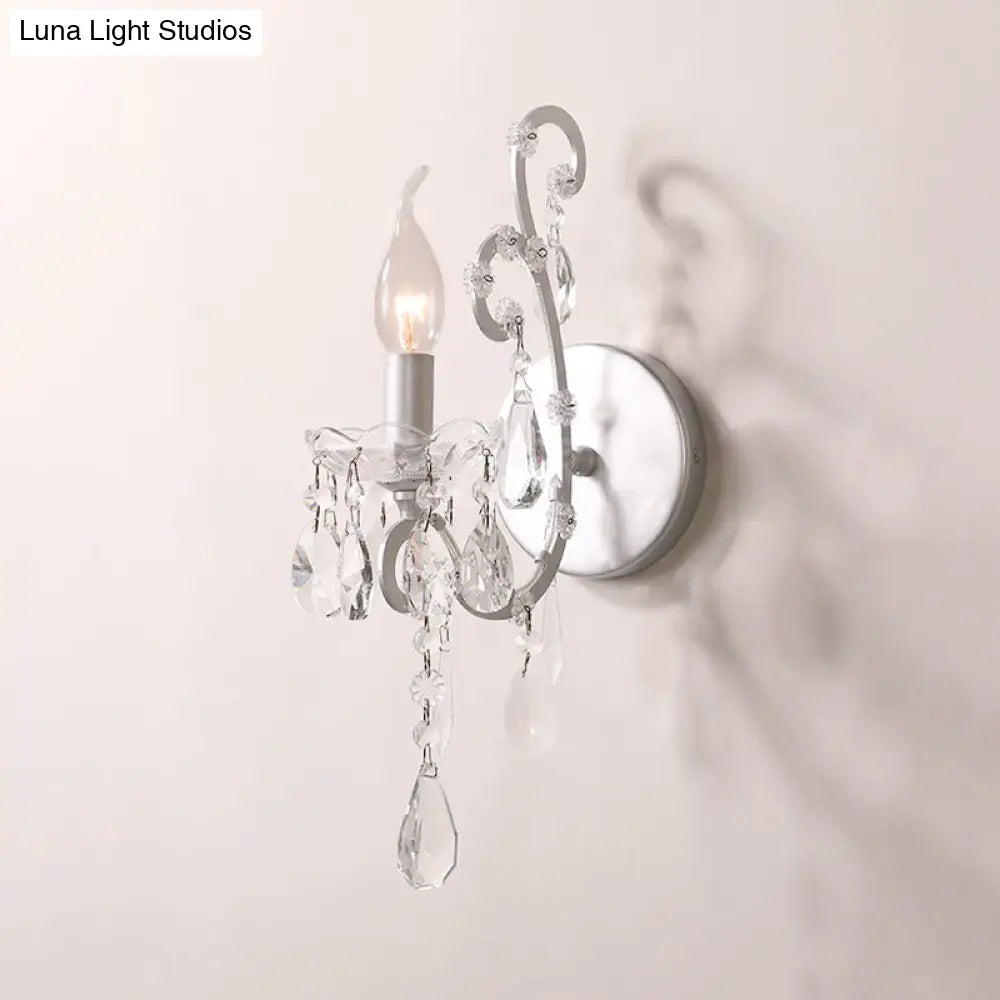 Modern Wall Mount Metal Candelabra Sconce Light With Crystal Drop (Silver/Gold)