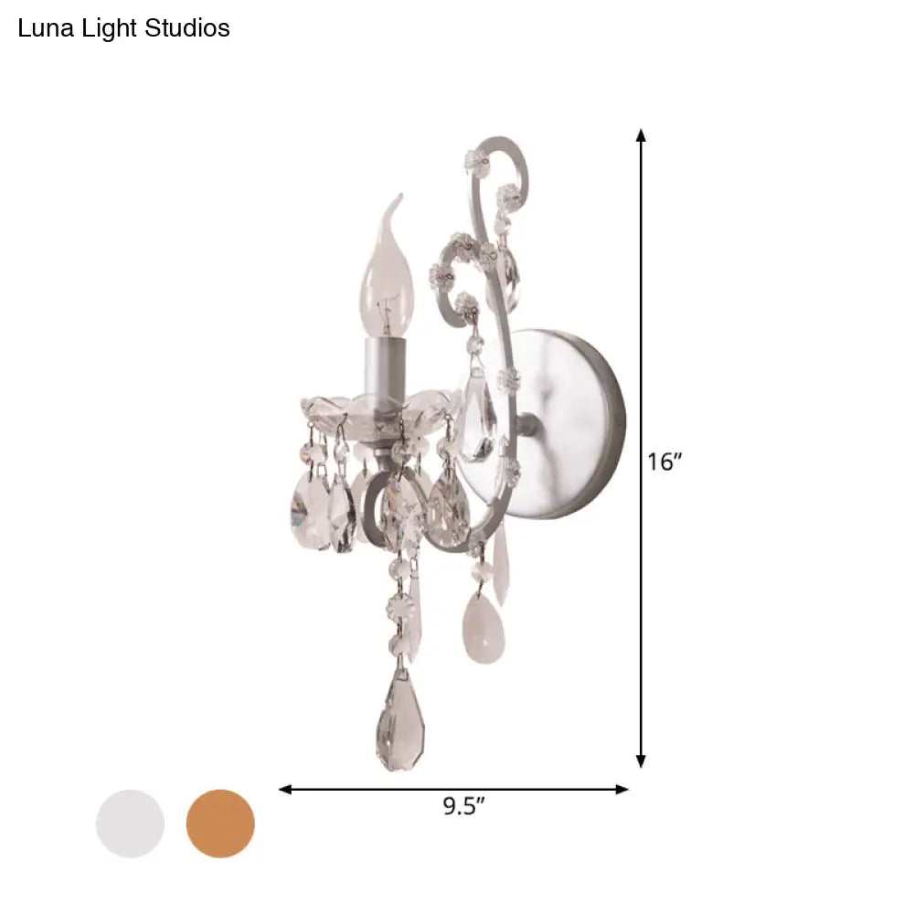 Modern Wall Mount Metal Candelabra Sconce Light With Crystal Drop (Silver/Gold)