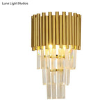 Modern Wall Mounted Gold Lamp: Tapered Design Triangular Crystal Prism 2 Lights For Living Room
