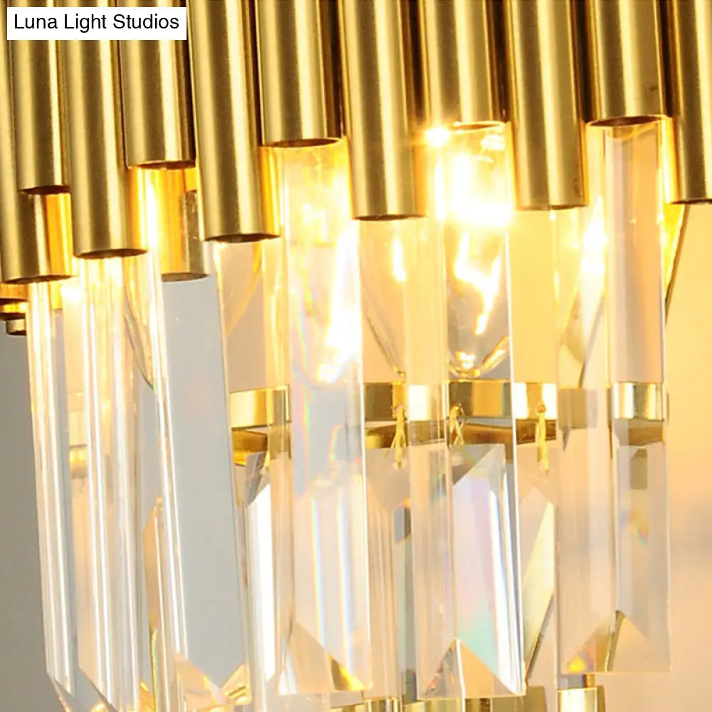 Modern Wall Mounted Gold Lamp: Tapered Design Triangular Crystal Prism 2 Lights For Living Room