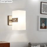 Modern Wall Mounted Nickel Cuboid Sconce Lamp With White Glass - Ideal For Corridors