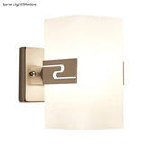 Modern Wall Mounted Nickel Cuboid Sconce Lamp With White Glass - Ideal For Corridors