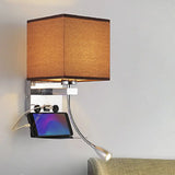 Modern Wall Mounted Reading Light 1-Head Black/White/Beige Sconce With Shelf And Spotlight Coffee