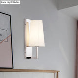 Modern Wall Sconce Light: Stainless Steel Rectangle With Handmade Cone Fabric Shade