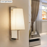 Modern Wall Sconce Light: Stainless Steel Rectangle With Handmade Cone Fabric Shade