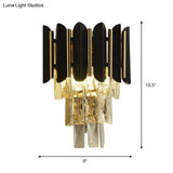 Modern Wall Sconce With Clear Faceted Crystals And Black Finish - 2 Heads