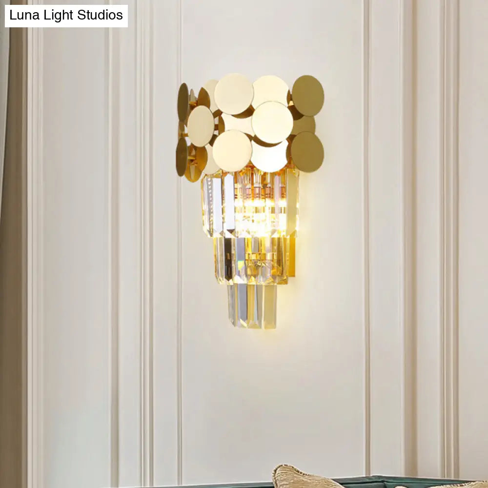 Modern Wall Sconce With Tiered Crystal Shade In Gold For Living Room