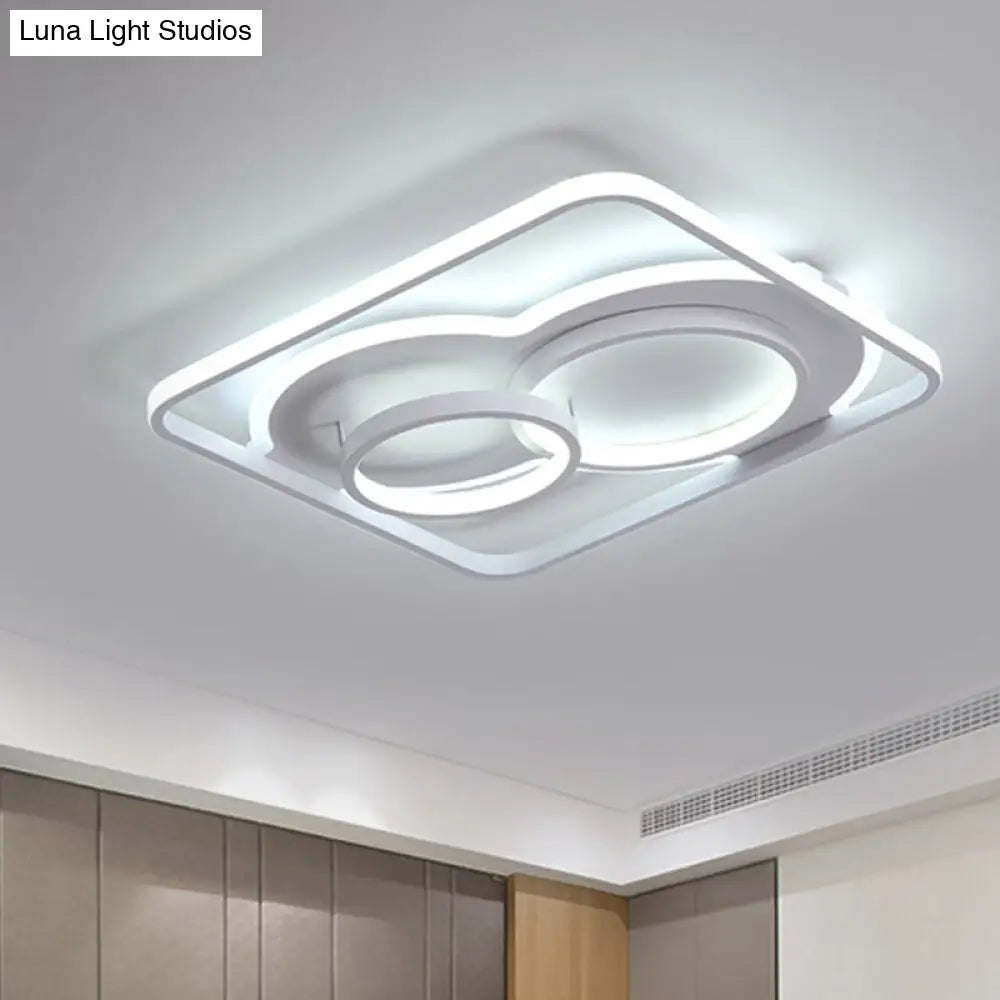 Modern White Acrylic Ceiling Light With Led Flush Mount - 16’/19.5’ Diameter Warm/White Square Frame