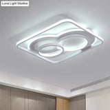 Modern White Acrylic Ceiling Light With Led Flush Mount - 16’/19.5’ Diameter Warm/White Square Frame