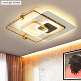 Modern White And Gold Led Bedroom Ceiling Flush Mount Fixture With Warm/White Light