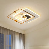 Modern White And Gold Led Bedroom Ceiling Flush Mount Fixture With Warm/White Light White - Gold /