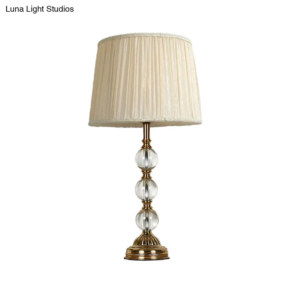 Modern White Ball Desk Lamp With Clear Crystal Base And Drum Fabric Shade - Includes 1 Bulb