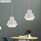 Modern White Bedroom Pendant Light With Flared Metal Shade