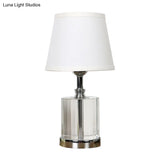 Modern White Bedside Table Lamp With Clear K9 Crystal Cylinder
