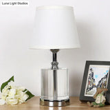 Modern White Bedside Table Lamp With Clear K9 Crystal Cylinder