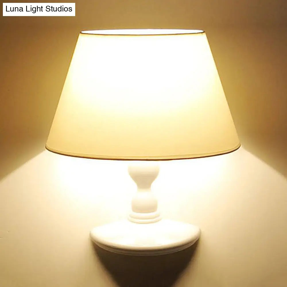 Modern White/Black Cone Wall Sconce: Fabric Led Mount Light For Bedside