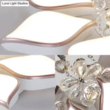 Modern White Blooming Flush Mount Ceiling Light With Crystal Drop - 8/10 Heads Warm Ambiance For