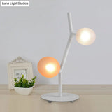 Modern White Branch Night Table Light - 2-Light Metallic Desk Lamp With Frosted Glass Shade
