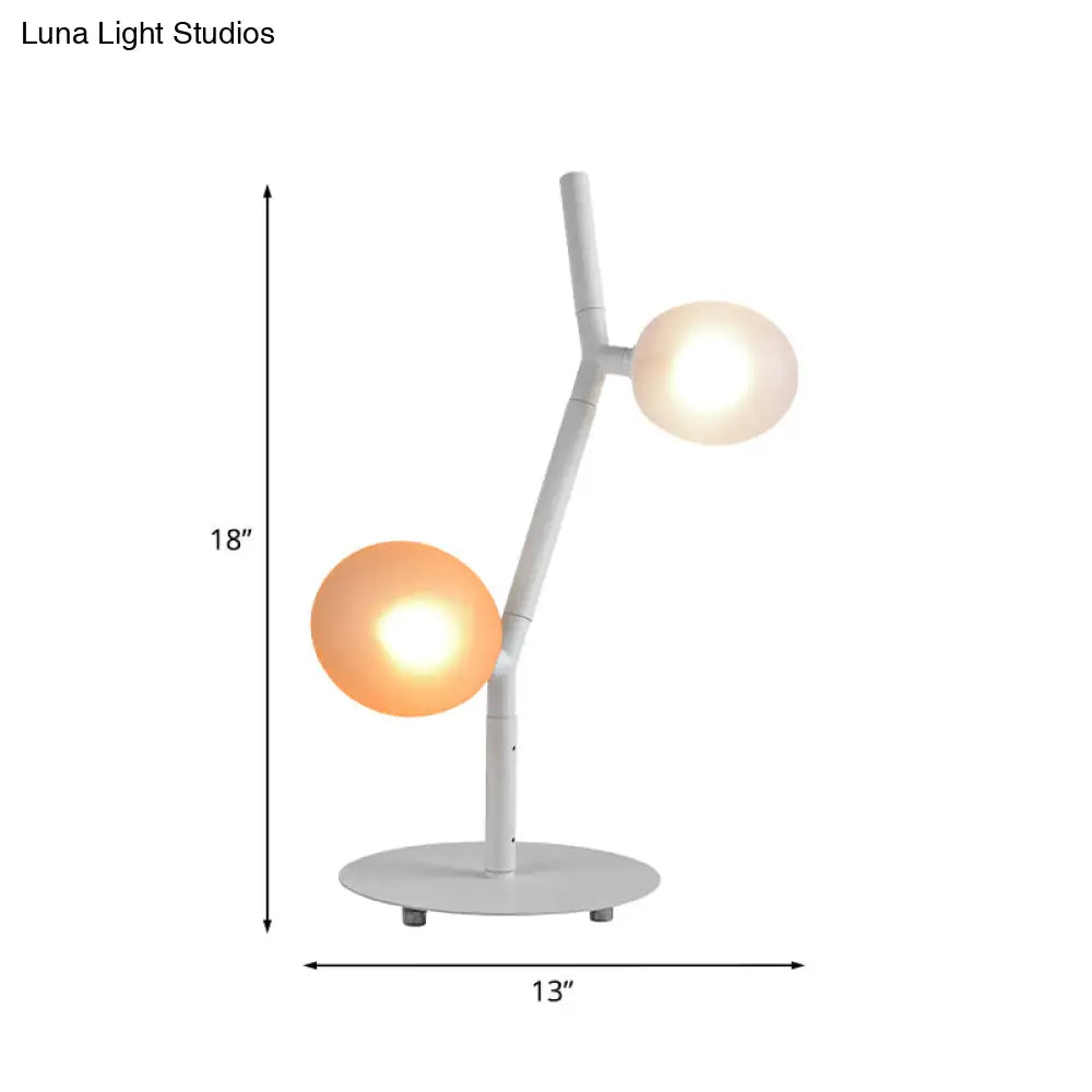 Modern White Branch Night Table Light - 2-Light Metallic Desk Lamp With Frosted Glass Shade