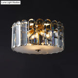 Modern White Ceiling Flush Mount With Clear Crystal Shade - 4 Bulbs Doorway Light Fixture