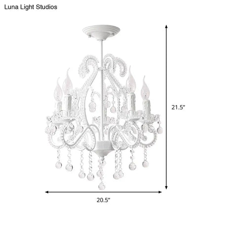 Modern White Chandelier With Crystal Decoration - 5 Heads Foyer Lighting Fixture