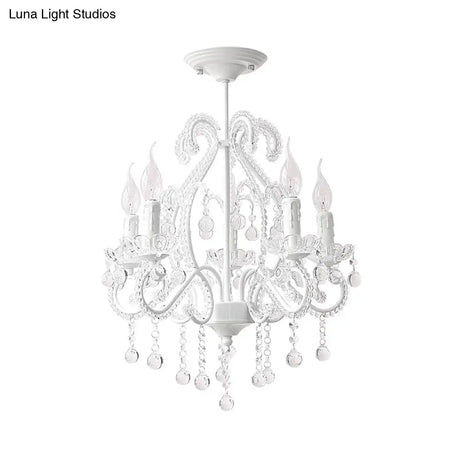 Modern White Chandelier With Crystal Decoration - 5 Heads Foyer Lighting Fixture
