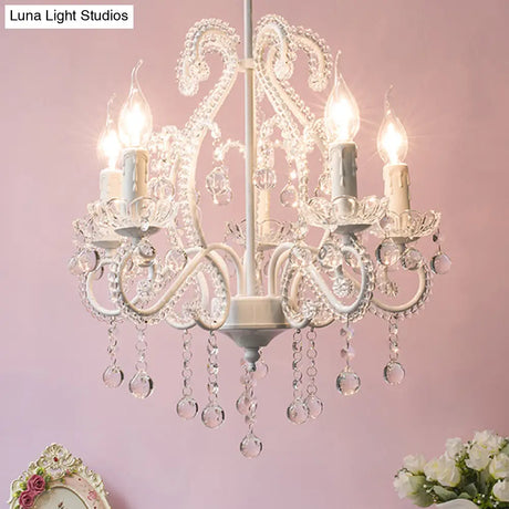 Modern White Chandelier With Crystal Decoration - 5 Heads Foyer Lighting Fixture