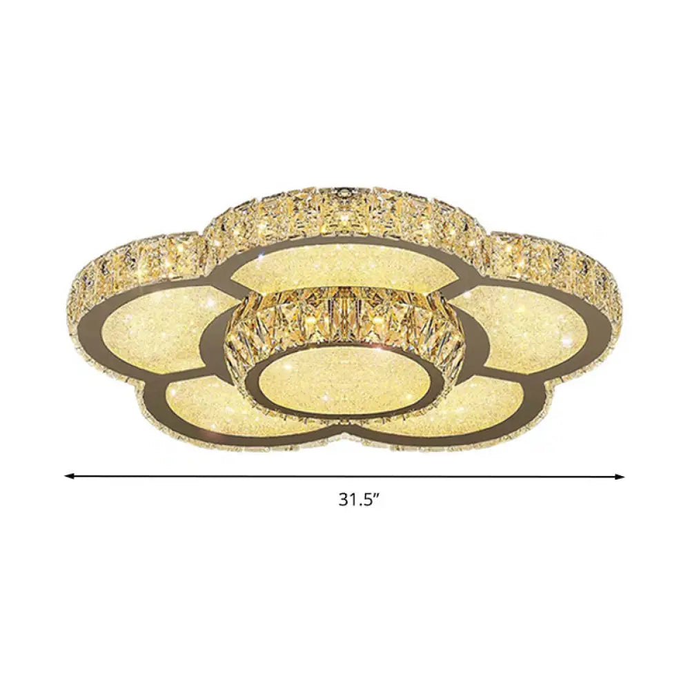Modern White Clear Crystal Glass Flower Flush Mount Led Ceiling Light - 14/18/23.5 Warm/White Remote