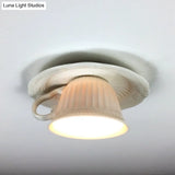 Modern White Coffee Cup Flushmount Light - 1 Head Gypsum Led Ceiling Fixture