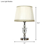 Modern White Cone Night Table Lamp With Urn-Shaped Crystal Head: Sleek Nightstand Light