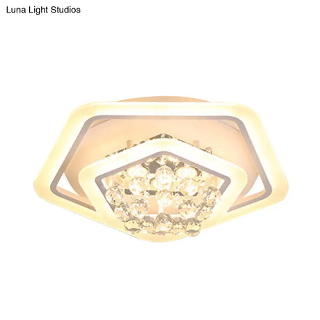 Modern White Crystal Ball Flush Mount Light - Led Ceiling Fixture (19.5’/23.5’/27.5’ Wide) In