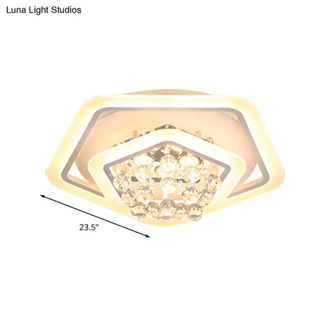 Modern White Crystal Ball Flush Mount Light - Led Ceiling Fixture (19.5’/23.5’/27.5’ Wide) In