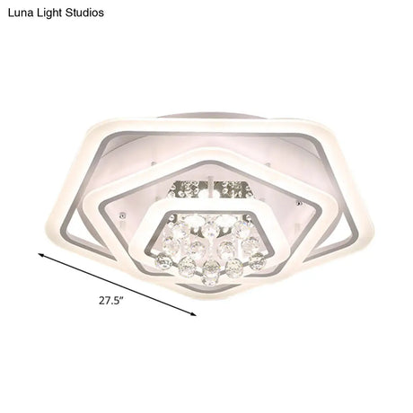 Modern White Crystal Ball Flush Mount Light - Led Ceiling Fixture (19.5’/23.5’/27.5’ Wide) In