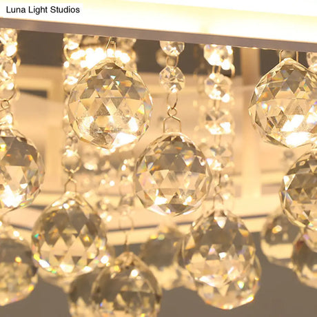 Modern White Crystal Ball Flush Mount Light - Led Ceiling Fixture (19.5’/23.5’/27.5’ Wide) In
