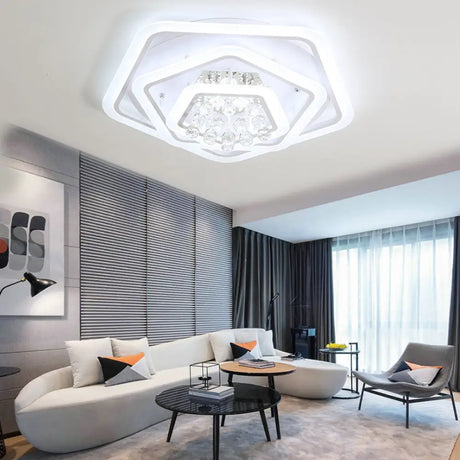 Modern White Crystal Ball Flush Mount Light - Led Ceiling Fixture (19.5’/23.5’/27.5’ Wide) In