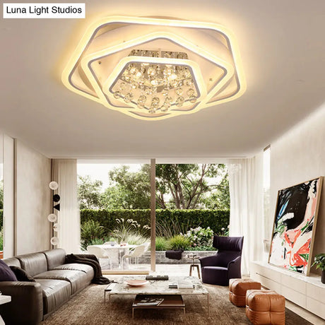 Modern White Crystal Ball Flush Mount Light - Led Ceiling Fixture (19.5’/23.5’/27.5’ Wide) In