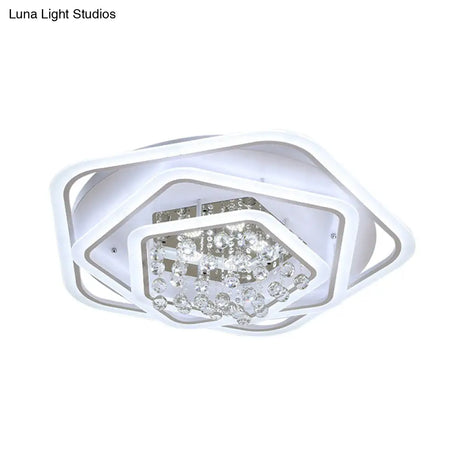 Modern White Crystal Ball Flush Mount Light - Led Ceiling Fixture (19.5’/23.5’/27.5’ Wide) In