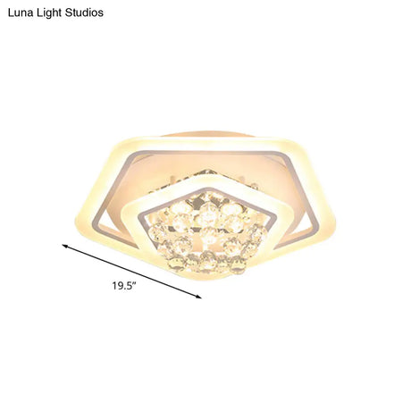 Modern White Crystal Ball Flush Mount Light - Led Ceiling Fixture (19.5’/23.5’/27.5’ Wide) In