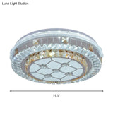 Modern White Crystal Flush Mount Ceiling Light With Led And Trellis/Flower Cut Design