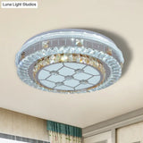 Modern White Crystal Flush Mount Ceiling Light With Led And Trellis/Flower Cut Design