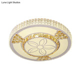 Modern White Crystal Led Flush Mount Lamp For Living Room With Flower-Like Design