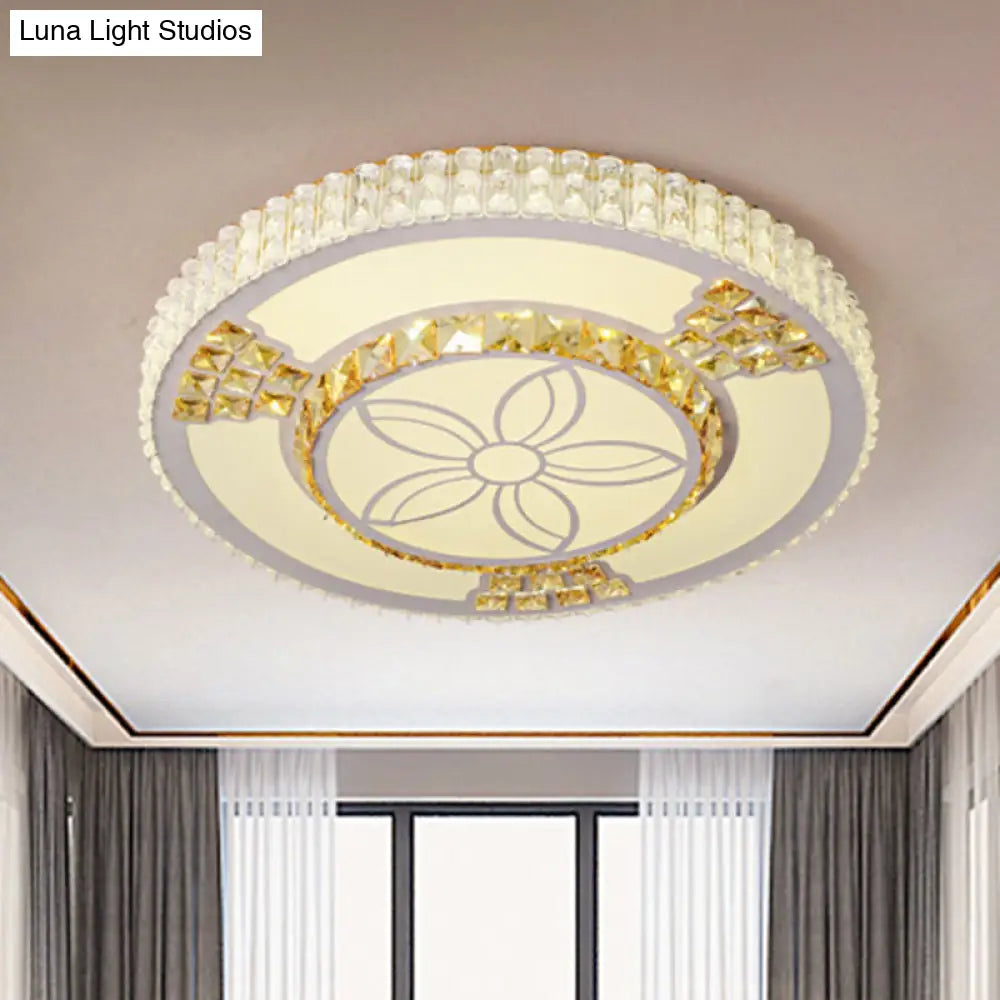 Modern White Crystal Led Flush Mount Lamp For Living Room With Flower-Like Design
