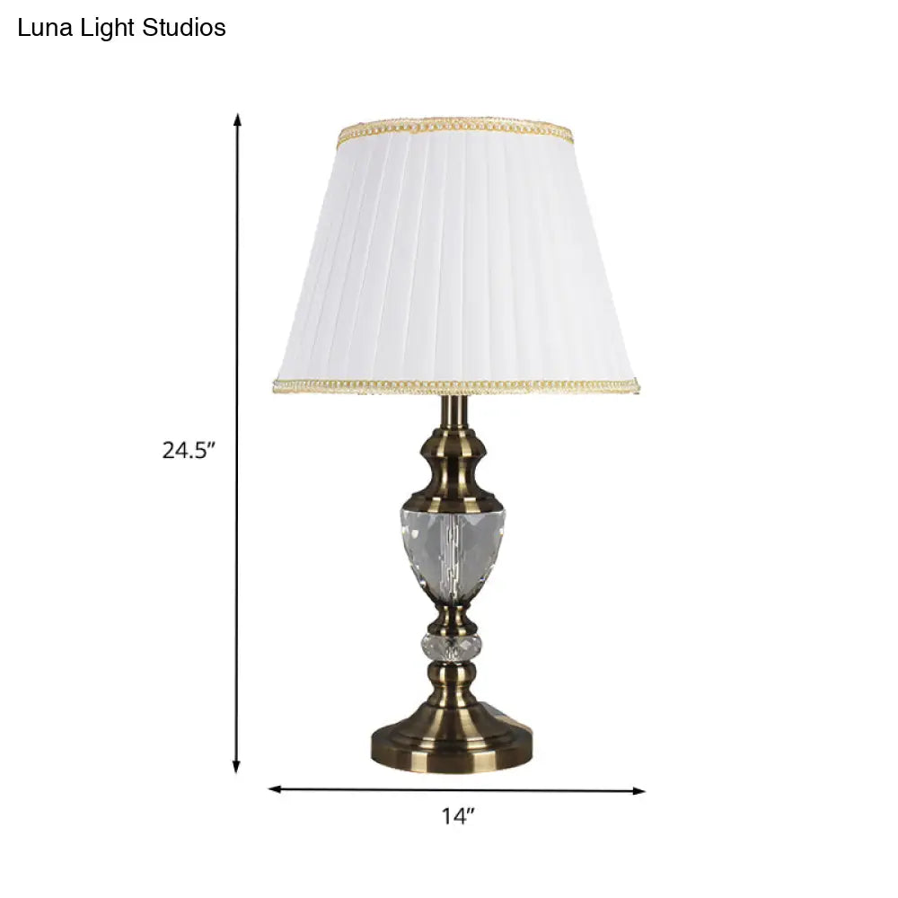 Modern White Crystal Table Lamp: Flared Design Small Desk Light For Living Room
