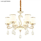Modern White Curved Opal Glass Bedroom Chandelier Light With 6 Bulbs