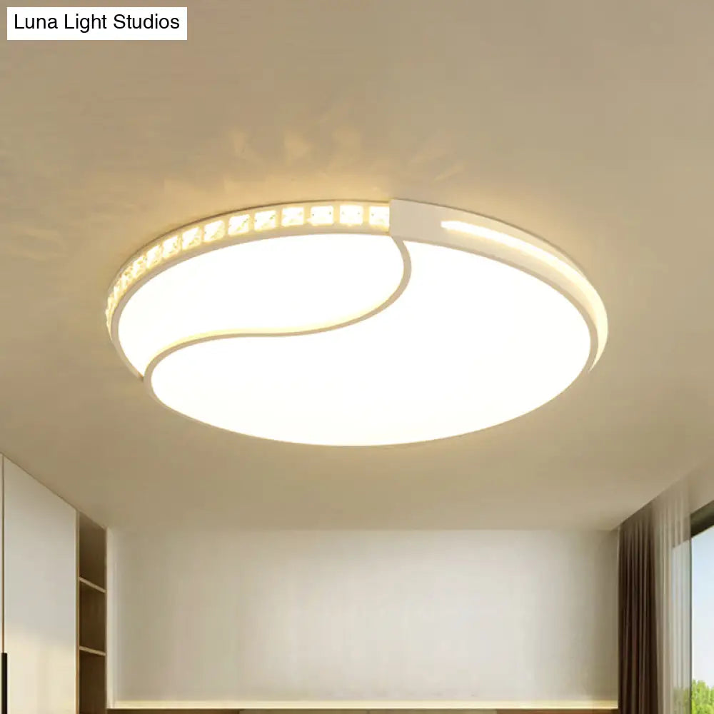 Modern White Cut Crystal Led Flush Mount Bedroom Light Fixture Circular Design Multiple Sizes